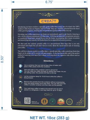 CREA8T Barrel Aged Cold Brew Maple Bourbon flavored coffee - Pack of 4 Cold Brew GROUND Filter packets 2.5oz each totalling 10oz.