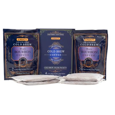 CREA8T Barrel Aged Cold Brew Maple Bourbon flavored coffee - Pack of 4 Cold Brew GROUND Filter packets 2.5oz each totalling 10oz.