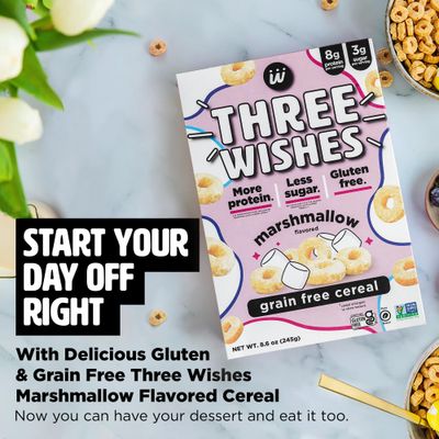 Protein and Gluten Free Breakfast Cereal by Three Wishes (3-Pack) - Marshmallow - 8g of Protein and 3g of Sugar Snack - Kosher, Grain-Free, Dairy-Free, Vegan and Peanut-Free - Non-GMO