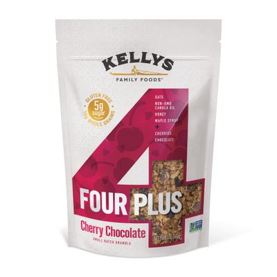 Kelly&#39;s Four Plus Granola (Cherry Chocolate) Granola Cereal with Whole Grain Oats, Honey, Maple Syrup - Non-GMO, Low Sugar, Sodium Free and Gluten Free Granola for Yogurt - 12oz