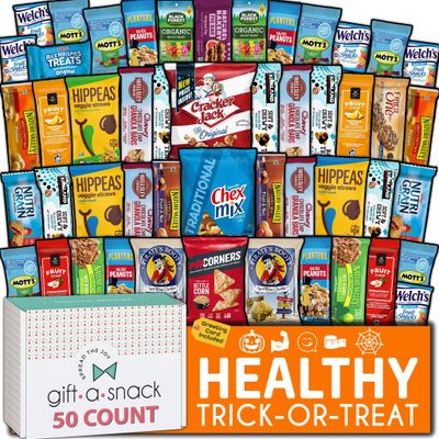 Gift A Snack - Valentines Healthy Snack Box Care Package + Greeting Card (50 Count) Birthday Treats Gift Basket, Nutritious Granola Breakfast Bars Corporate Gifts