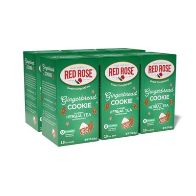Red Rose Sweet Temptations Dessert Tea Gingerbread Cookie, Zero Carbs, Zero Sugar Bursting with Flavor Caffeine-Free Delicious Beverage Herbal Tea, 18 Count Naturally Flavored Herbal Tea Pack of 6