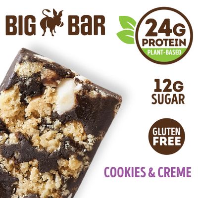 Lenny & Larry's Cookie-fied BIG BAR 90g, Cookies and Creme, 12-pack with 24 grams of Plant-Based Protein XL Vegan Snack Bars, 10g Prebiotic Fiber Non-GMO, Kosher