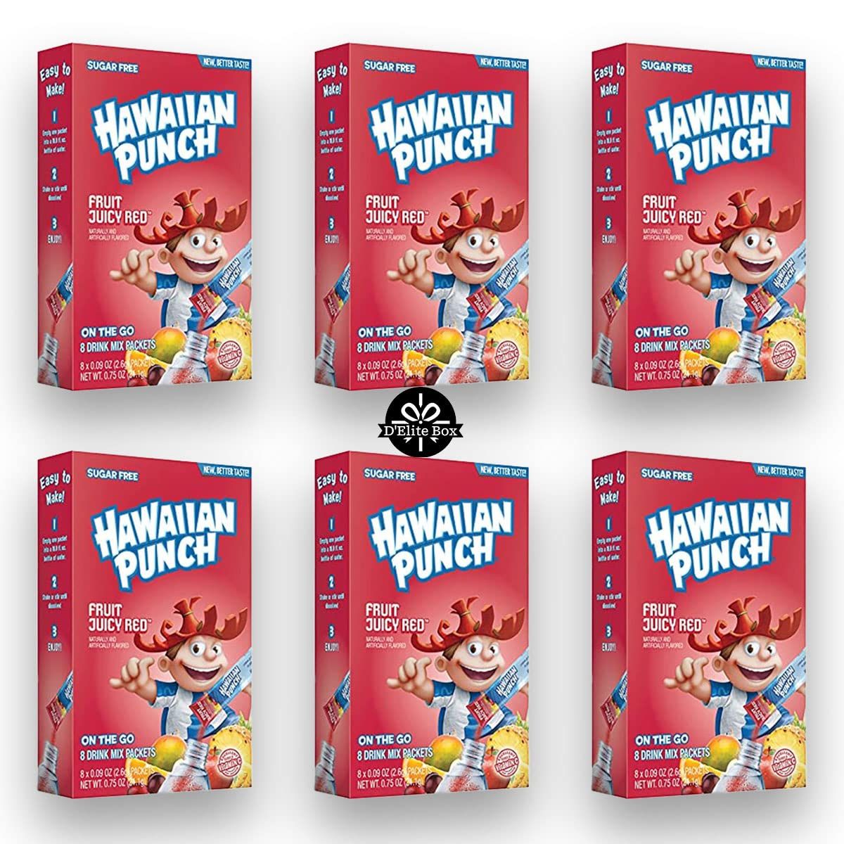 Hawaiian Punch Sugar-Free Juicy Red Powdered Drink Mix 6 Count of 8 packets each for Total 48 Sticks bundle packaged by D&#39;Elite Box