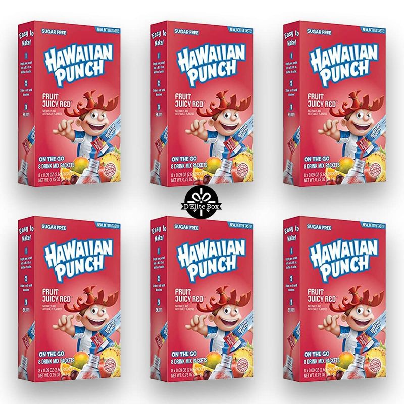 Hawaiian Punch Sugar-Free Juicy Red Powdered Drink Mix 6 Count of 8 packets each for Total 48 Sticks bundle packaged by D&#39;Elite Box