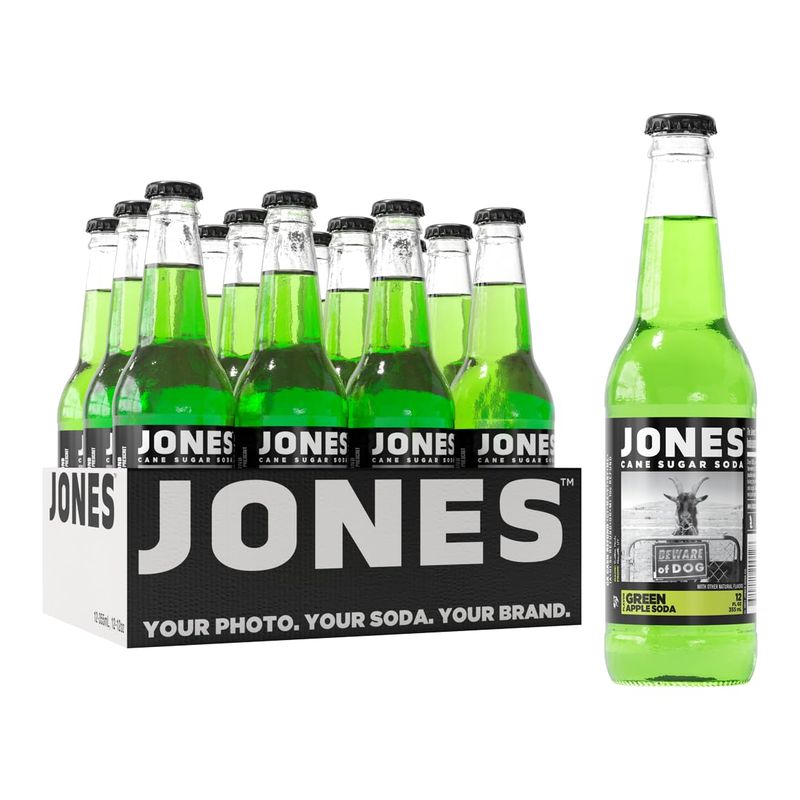 Jones Soda Co. Green Apple Soda Flavor | 100% Cane Sugar Soda | Craft Soda Pop | Soda Soft Drinks | 12 Oz Glass Bottle Soda | 12 Pack Soda