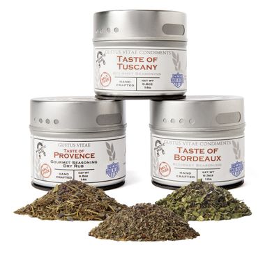 Gustus Vitae - Italian French Countryside Gourmet Seasoning &amp; Spice Collection - Artisanal Salt Free Spices - All Natural - Non GMO - Small Batch - Hand Packed - Magnetic Tins