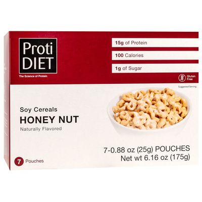ProtiDiet High Protein Honey Nut Soy Cereal - Gluten Free, Keto Friendly, Low Sugar, Low Fat Honey Nut Cereal, Healthy Cereal for Adults - The Perfect Pair for your Milk - 7 Protein Cereal Pouches