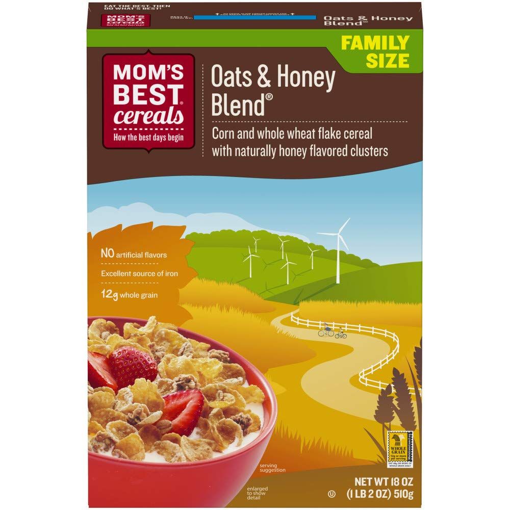 Mom&#39;s Best Oats and Honey Blend Cereal, Made with Whole Grain, Heart Healthy, No High Fructose Corn Syrup, Kosher, 18 Oz Box (Pack of 14)
