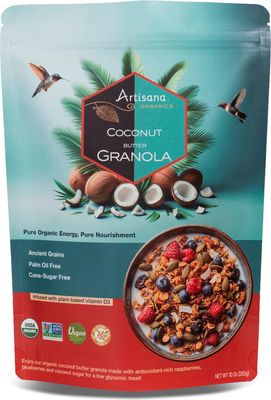 Artisana Organics Coconut Butter Granola - Gluten-Free, Cane Sugar Free, Ancient Grains, Vegan, Palm Oil-Free, Low Glycemic with Plant-Based Vitamin D3, 10 oz