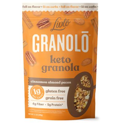 Livlo Keto Nut Granola Cereal - Grain Free &amp; Gluten Free - 1g Net Carbs - Keto Friendly Low Carb Healthy Snack - Paleo &amp; Diabetic Friendly Food - Cinnamon Almond Pecan, 11oz