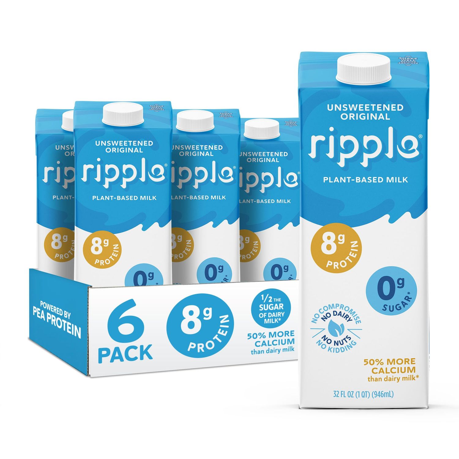 Ripple Core 32 oz (32 Fl Oz (Pack of 6), Unsweetened)