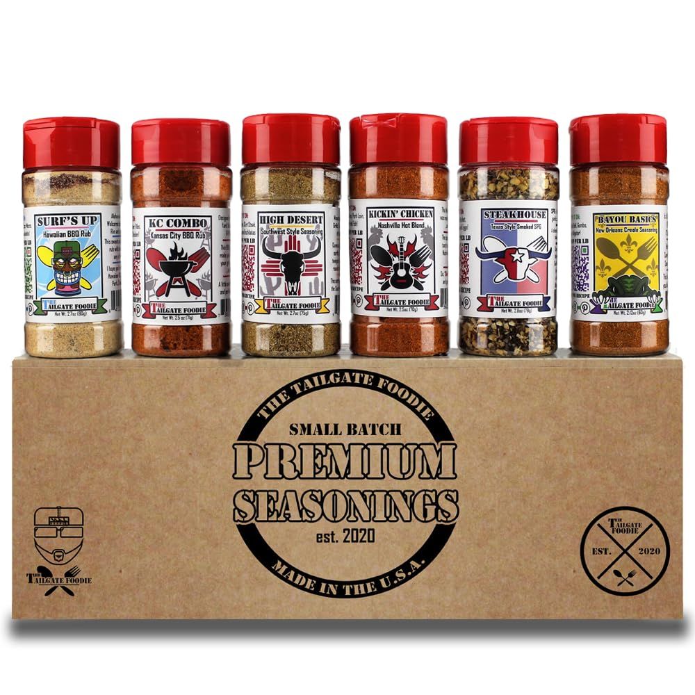 THE TAILGATE FOODIE Taste of America Grilling Pack Gourmet Seasonings | 7 pc &#39;Merica Seasoning Gift Set | 6 Regional American Blends &amp; Seasonings **Great Christmas Gift**
