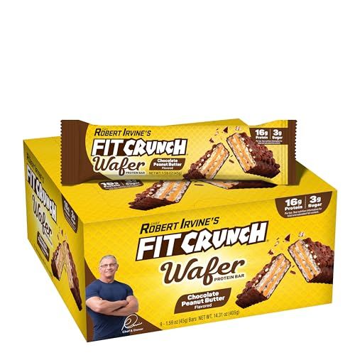 FITCRUNCH Wafer Protein Bars, Designed by Robert Irvine, 16g of Protein &amp; 3g of Sugar (9 Bars, Chocolate Peanut Butter)