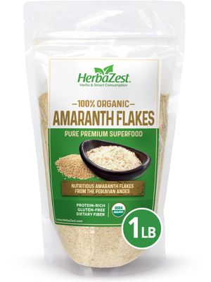 HerbaZest Amaranth Flakes Organic - 1 LB - USDA Certified, Vegan &amp; Gluten Free Superfood - Convenient &amp; Healthy Addition to Yogurt, Cereal, Smoothies, Baked &amp; Non-Baked Goods