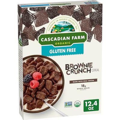 Cascadian Farm Organic Brownie Crunch Breakfast Cereal, Gluten Free, Made With Real Cocoa and Whole Grain, 12.4 oz