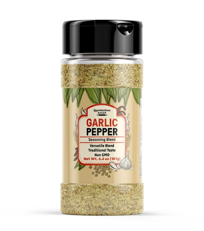 Unpretentious Garlic Pepper, 6.4 oz, Versatile Seasoning, Salty &amp; Savory Flavor, Delicious Seasoning Blend