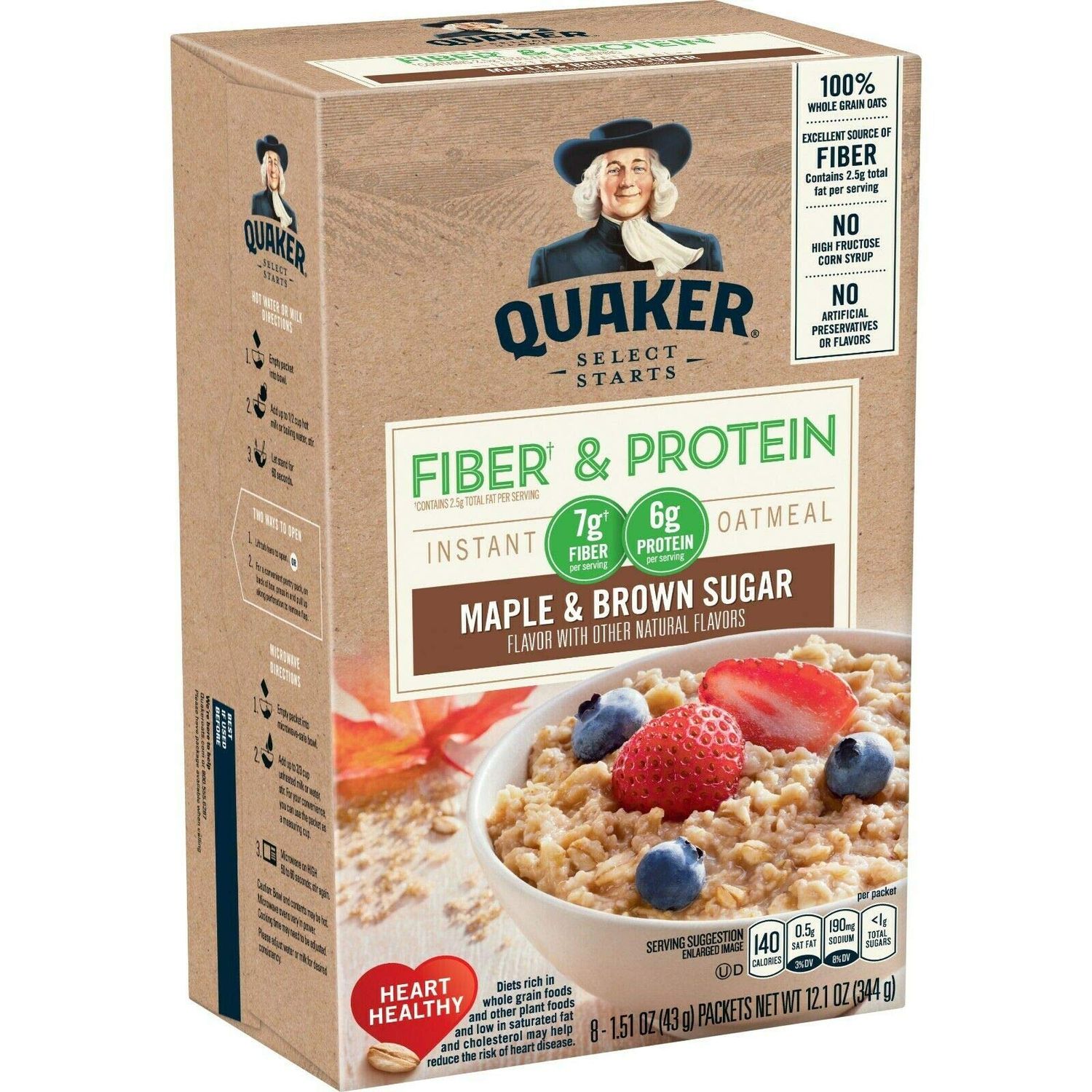 Quaker Instant Oatmeal Fiber&amp;Protein (Previously Weight Control), Maple Brown Sugar, 8-Count Boxes (Pack of 4)