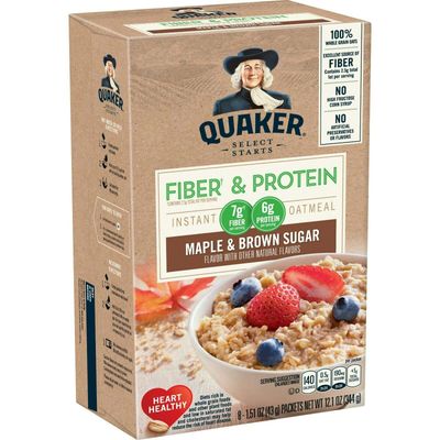 Quaker Instant Oatmeal Fiber&amp;Protein (Previously Weight Control), Maple Brown Sugar, 8-Count Boxes (Pack of 4)