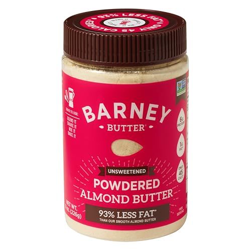 Barney Butter Powdered Almond Butter, Unsweetened, 8 Ounce Jar, No Added Sugar or Salt, Non-GMO, Gluten Free, Keto, Paleo, Vegan