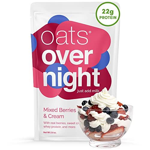 Oats Overnight Mixed Berries &amp; Cream - Overnight Oats with 22g Protein, High Fiber Breakfast Protein Shake - Gluten Free Oatmeal, Non GMO High Protein Oatmeal (2.8 oz per meal) (24 Pack)