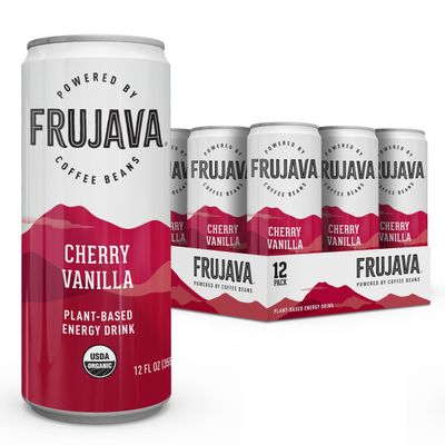 Frujava Sparkling Cherry Vanilla Energy Drink, Natural Caffeine from Coffee, Organic, Gluten-Free, Vegan, 80mg of Caffeine, Organic Clean Energy Drink Alternative, 12 Fl Oz (Pack of 12)