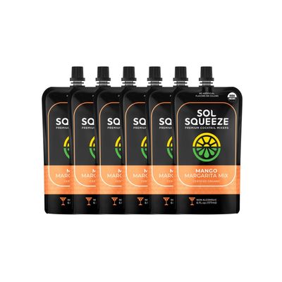 SOL SQUEEZE Mango Margarita Mix - Organic, Vegan, and Portable 2-Serving Pouch with Real Fruit Blend, Gluten-Free, and Non-GMO - 6 Pack
