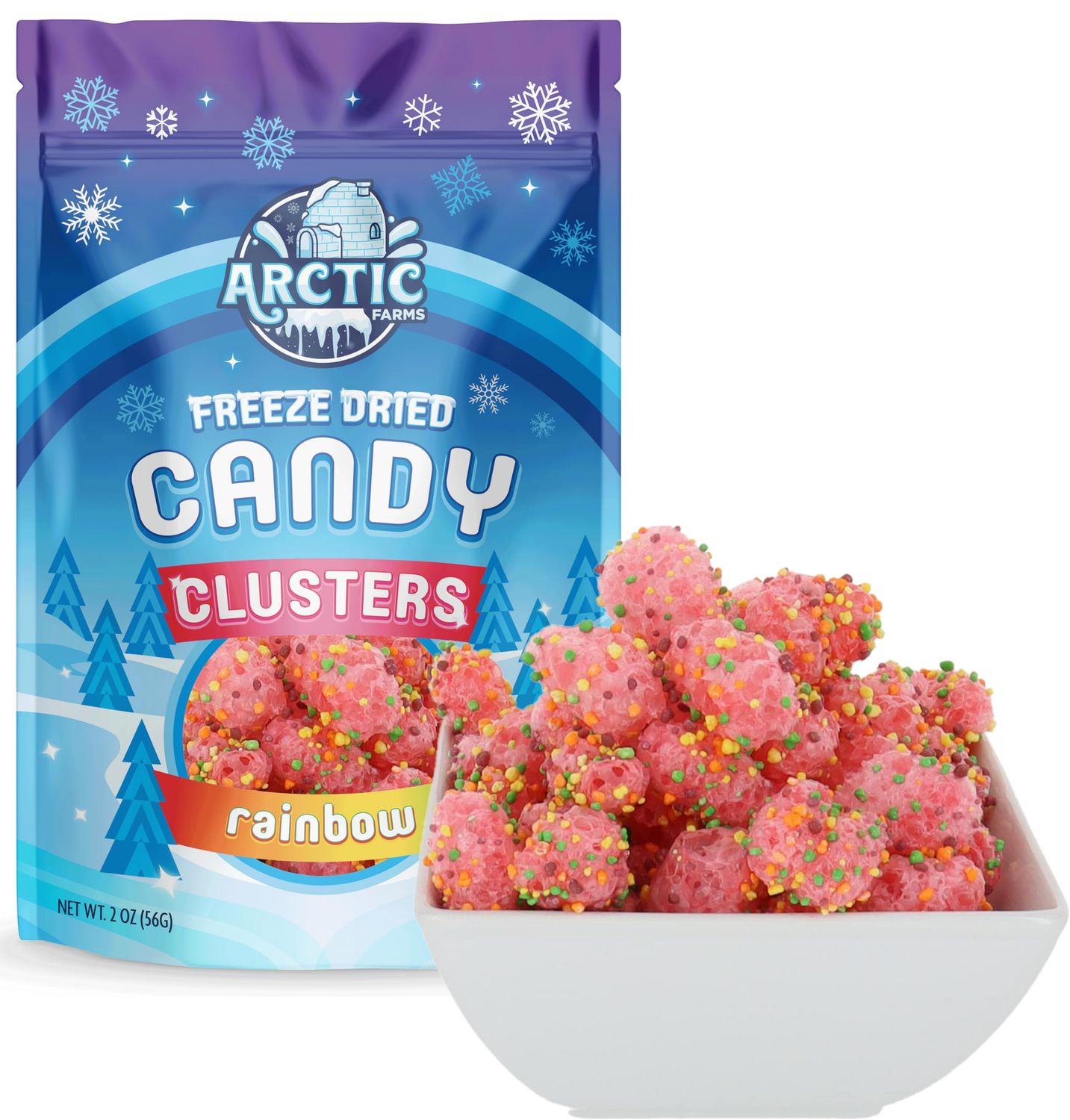 Arctic Farms Freeze Dried Candy Gummy Clusters Candies 2oz Bagged and Boxed (Rainbow)