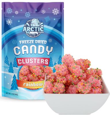 Arctic Farms Freeze Dried Candy Gummy Clusters Candies 2oz Bagged and Boxed (Rainbow)
