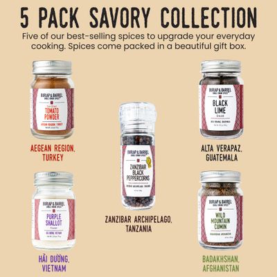 Burlap &amp; Barrel BBQ Rub &amp; Seasoning Gift Set - 5 Jars of Single Origin Spices Including Zanzibar Black Peppercorns - As seen on Shark Tank! - Meat Seasoning, Grill Seasoning - Gift for Mom