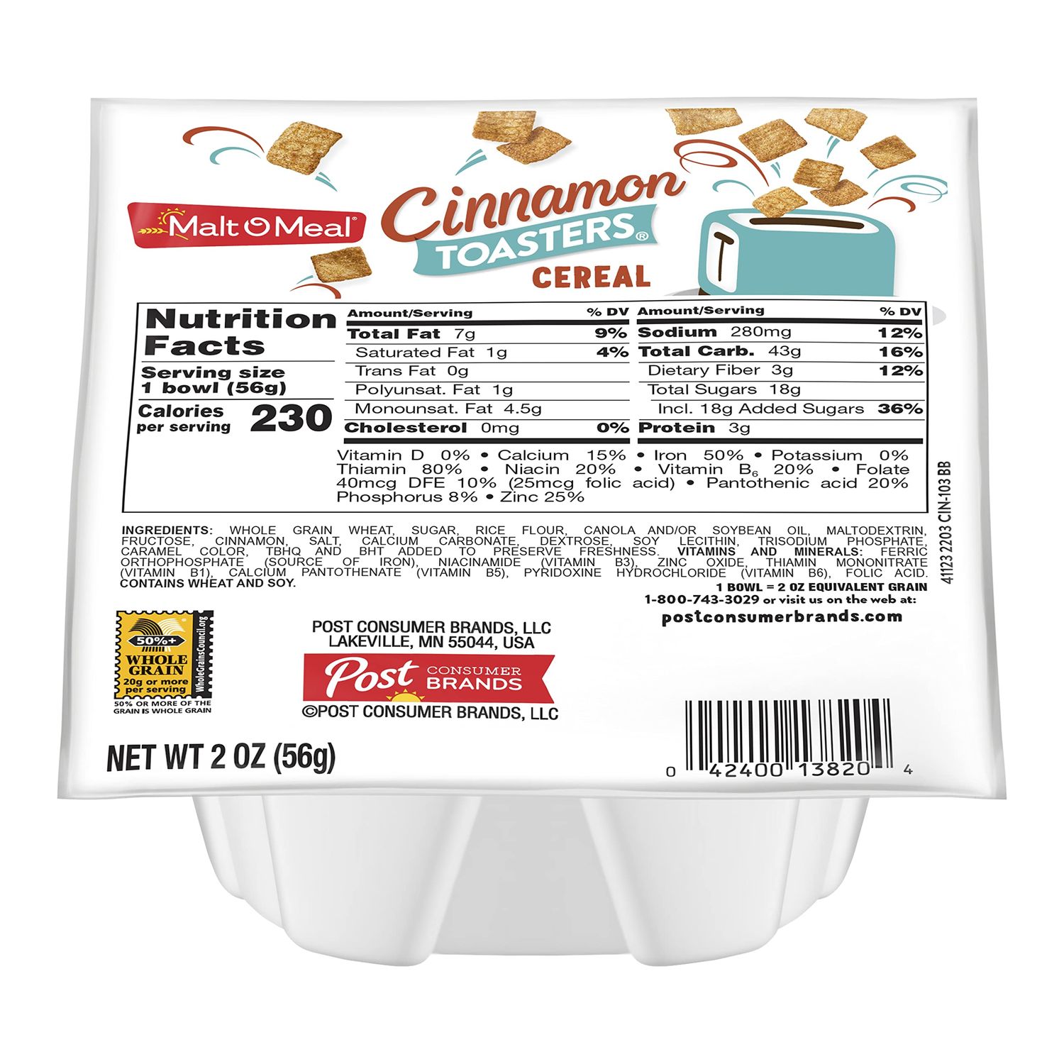 Malt-O-Meal Cinnamon Toasters Breakfast Cereal, 2 Ounce Single Serve Bowls (Pack of 48)