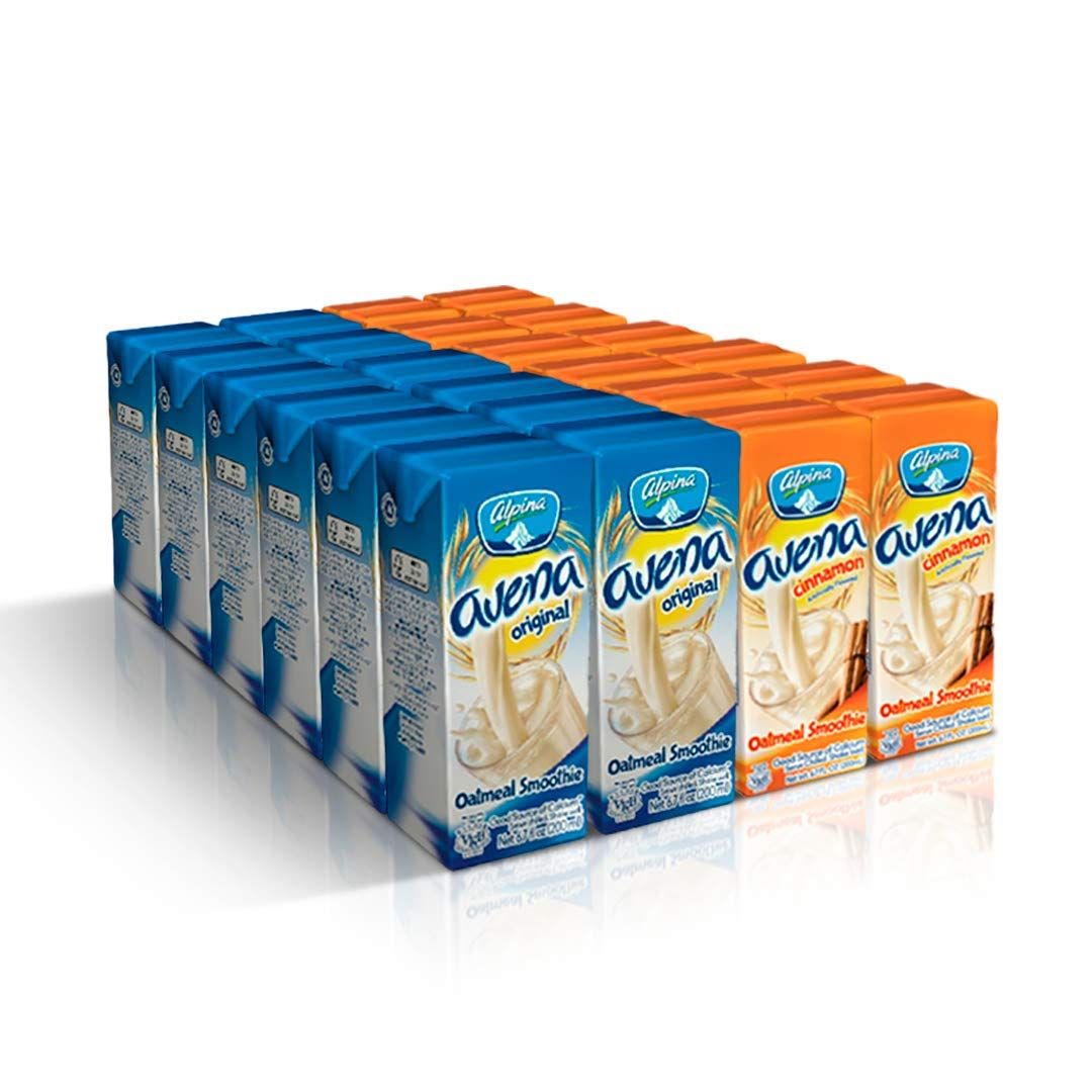 AVENA ALPINA Cinnamon and Original Flavor Bundle Oatmeal Smoothie 24 Pack x 6.7 ounces each (Original + Strawberry) 100% Organic Whole Grain Oats. Low Carbs, Non-GMO Oats