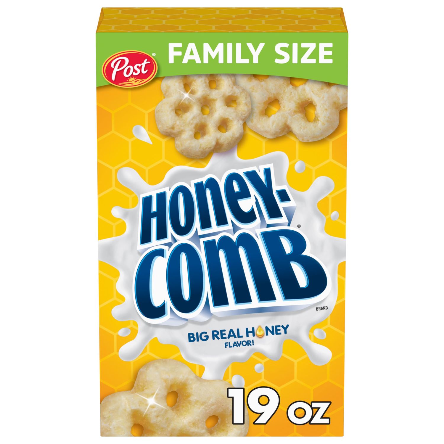 Post Honeycomb Cereal, Honey Flavored Sweetened Corn and Oat Cereal, 19 OZ Box