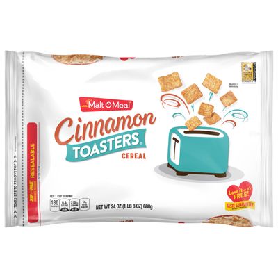 Malt-O-Meal Cinnamon Toasters Breakfast Cereal, Oven-Puffed Cinnamon Cereal Squares, Large Cereal for Family, 24 OZ Resealable Cereal Bag