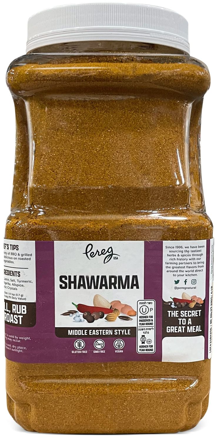 Pereg Bulk Shawarma Spice Seasoning (6 lb - Easy Grip Bottle) - Food Service Size - Spice Rub for Meat, Beef, Gyro &amp; Poultry - Grill Flavor - Middle Eastern Spice Mix - Mediterranean - Non-GMO &amp; Vegan