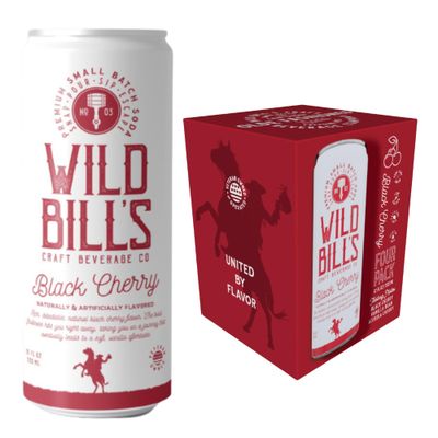 Wild Bill&#39;s Black Cherry Soda Classic Craft Soda Pop Soft Drinks, Sodas Made with Pure Cane Sugar, Caffeine Free, NO High Fructose Corn Syrup, Gluten Free, Vegan, Low Sodium, 12 Oz 4 Pack