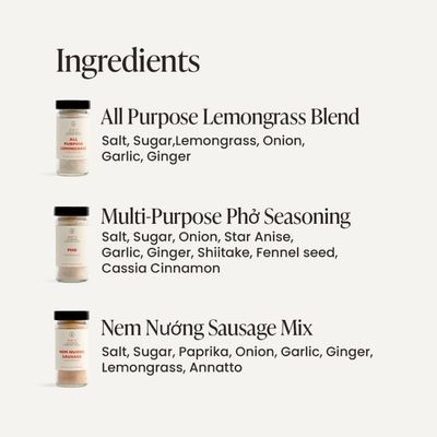 SPICE TRIBE Vietnamese Spice Gift Set| 3 Pack | Gift for Dad, Gift for Mom, Birthday Gift| Lemongrass, Pho &amp; Sausage Seasoning - by Chef Tu David Phu| Single Origin, Farm Traced, Non-GMO