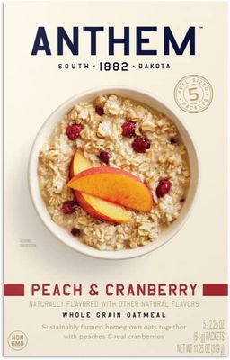 Anthem Peach &amp; Cranberry Instant Oatmeal - Made with Whole Grain Oats and Peach &amp; Cranberry - Easy to Prepare Instant Oats - Enjoy Oatmeal Anytime - 11.25 Oz Pack