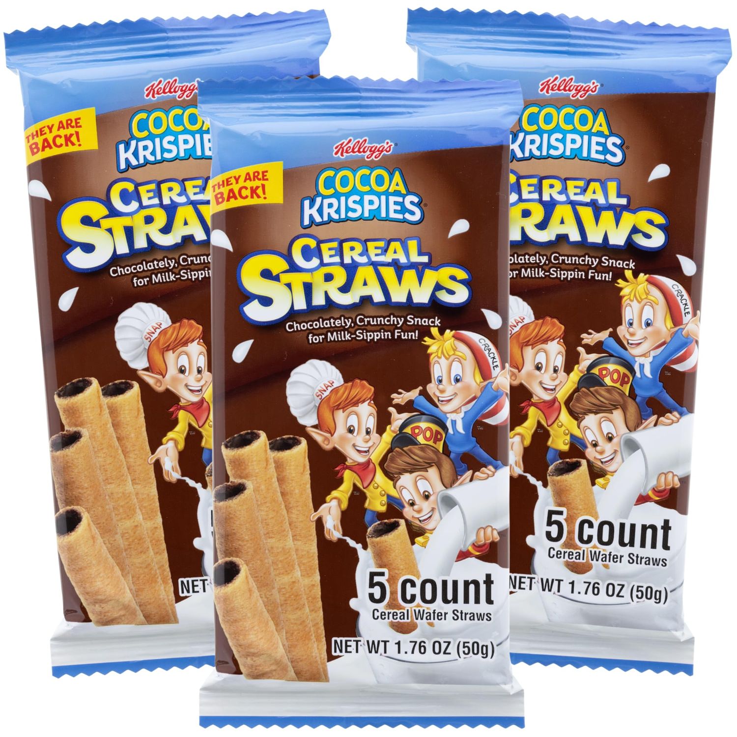 2024 Kelloggs Cocoa Krispies Cereal Straws, Birthday Party Favors, Chocolate Edible Breakfast Straw, 5 Count, (3 Pack)