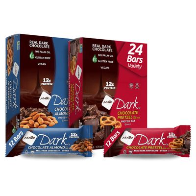 NuGo Dark Variety - Pretzel w/ Sea Salt 12 bars &amp; New! Chocolate Almond w/ Sea Salt 12 bars, 12g Protein Bar, Vegan, Gluten Free, Non-GMO, Kosher Pareve, 24 count
