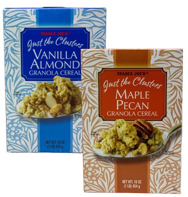Trader Joes Just The Clusters Cereal Bundle One Box Maple Pecan and One Box Vanilla Almond