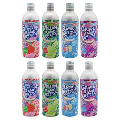 Sangaria Ramune Japanese Soft Drinks Mix Combo, Ramu Bottle, Carbonated, 16.2 Fl Oz (PACK OF 8)