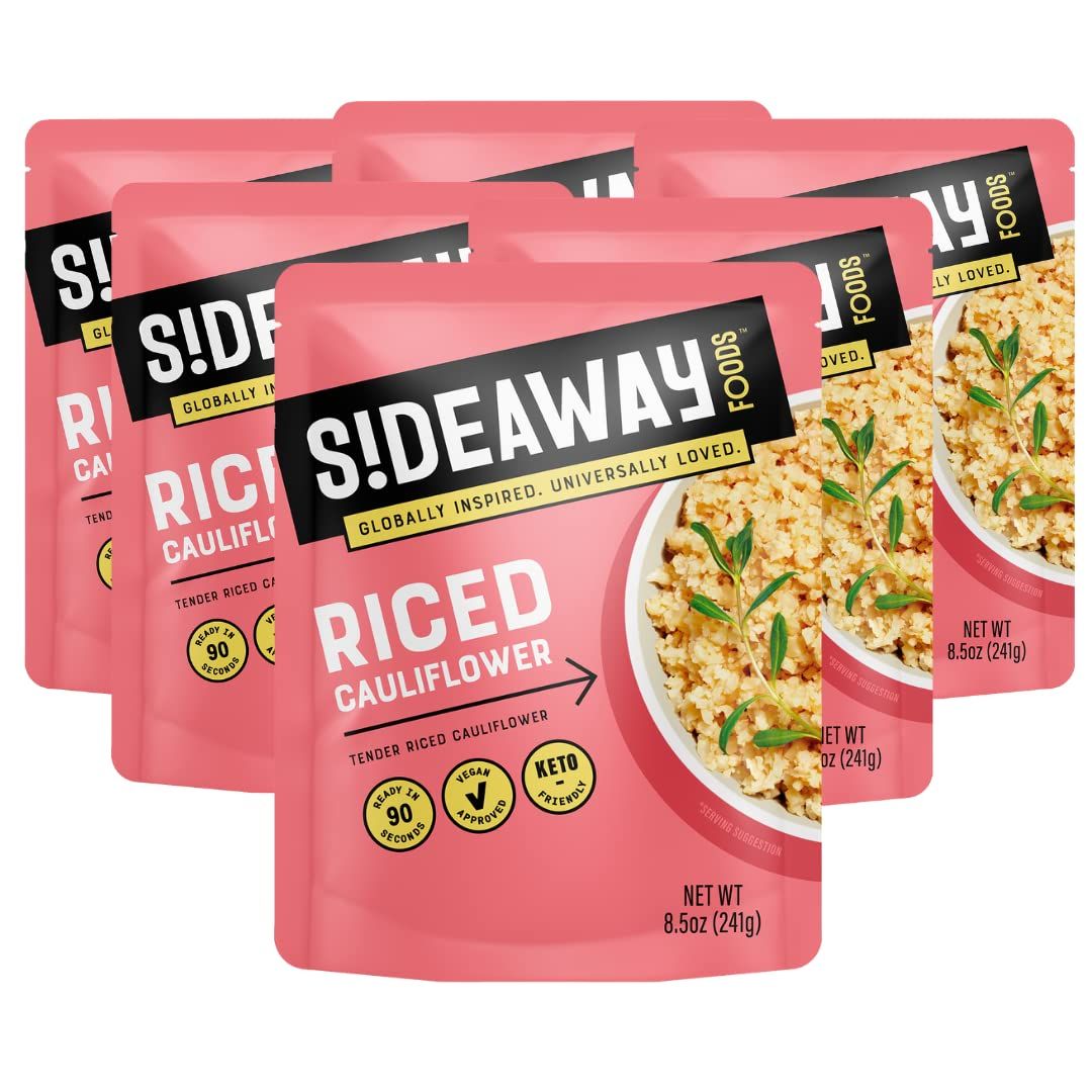 Sideaway Foods - Microwavable Cauliflower Rice, Fresh Cauliflower, Veggie Rice, Low Carb, Gluten Free, Quick Prep Minute Rice (6 count - 8.5oz) Vegan Friendly Plant Based