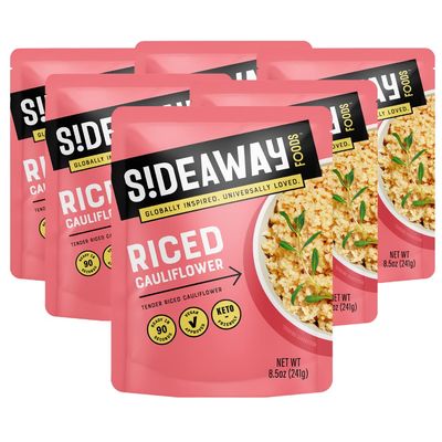 Sideaway Foods - Microwavable Cauliflower Rice, Fresh Cauliflower, Veggie Rice, Low Carb, Gluten Free, Quick Prep Minute Rice (6 count - 8.5oz) Vegan Friendly Plant Based