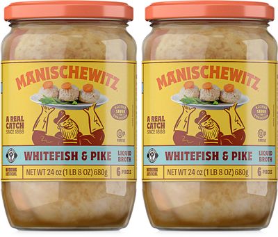 Manischewitz Whitefish &amp; Pike Gefilte Fish in Liquid Broth 24oz (2 Pack), All Natural, Packed with Protein, No Added MSG, Kosher for Passover