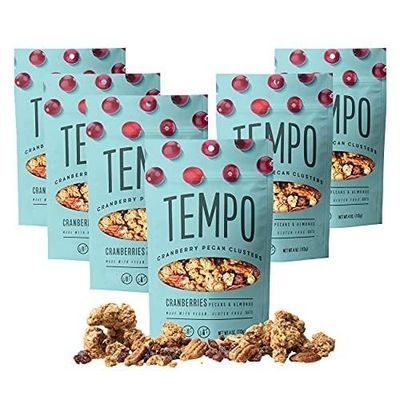 TEMPO GRANOLA Cranberry Pecan Almond Granola Clusters (6 Pack) Gluten Free Oats, High Protein, Low Sugar, Vegan, Dairy Free, Soy Free, Vitamin E, Prebiotics For Optimum Gut Health