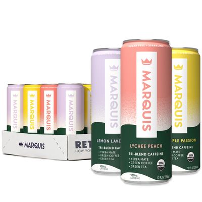 Marquis - Natural Energy Drink - Sugar Free - 0 Calories - 100mg of Organic Plant Based Caffeine - Yerba Mate - Green Tea - Vitamin C &amp; B Vitamins - Vegan - 12 oz Cans - 12 Pack (Innovation Variety)