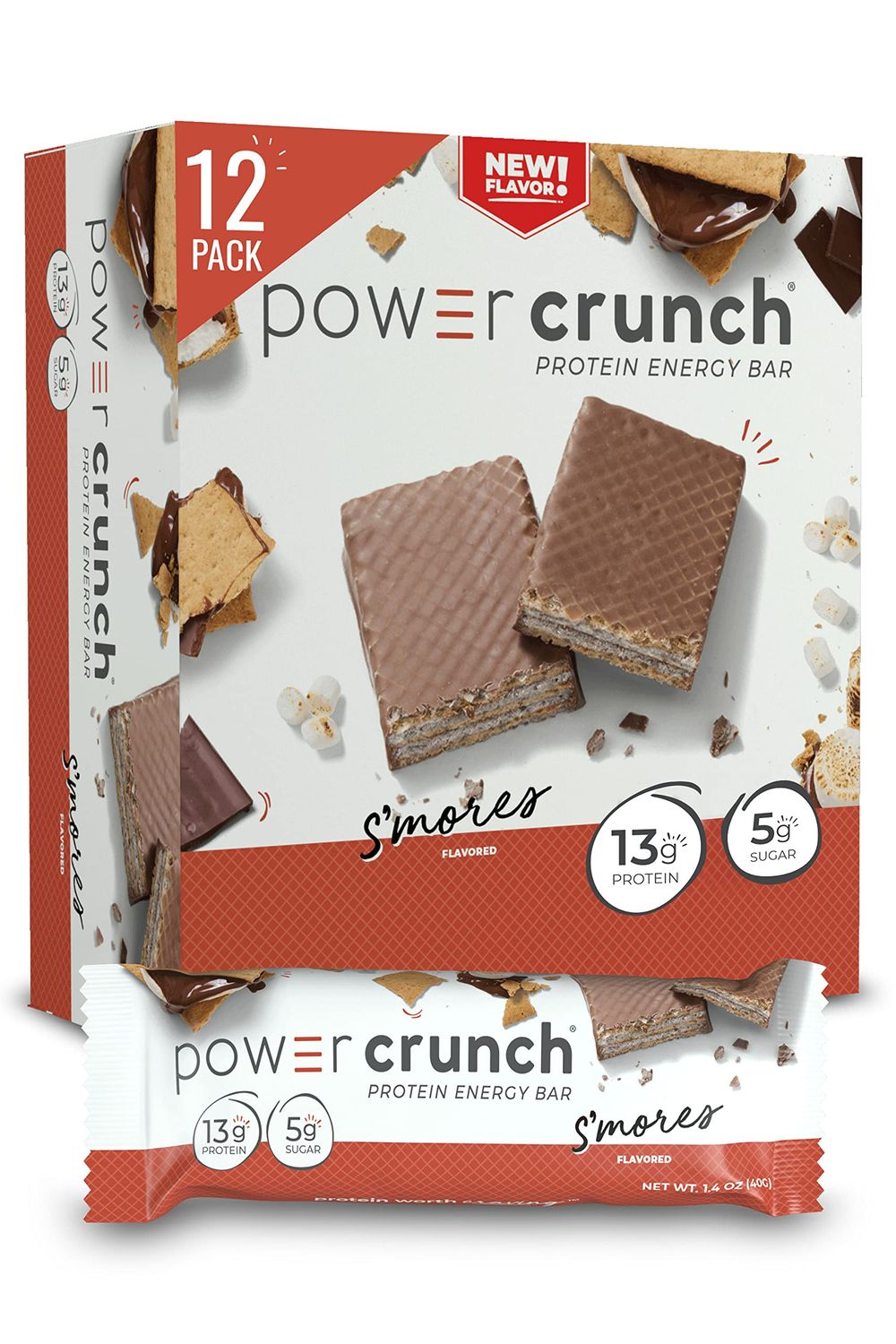 Power Crunch Protein Wafer Bars, High Protein Snacks with Delicious Taste, S&#39;Mores, 1.4 Ounce (12 Count)