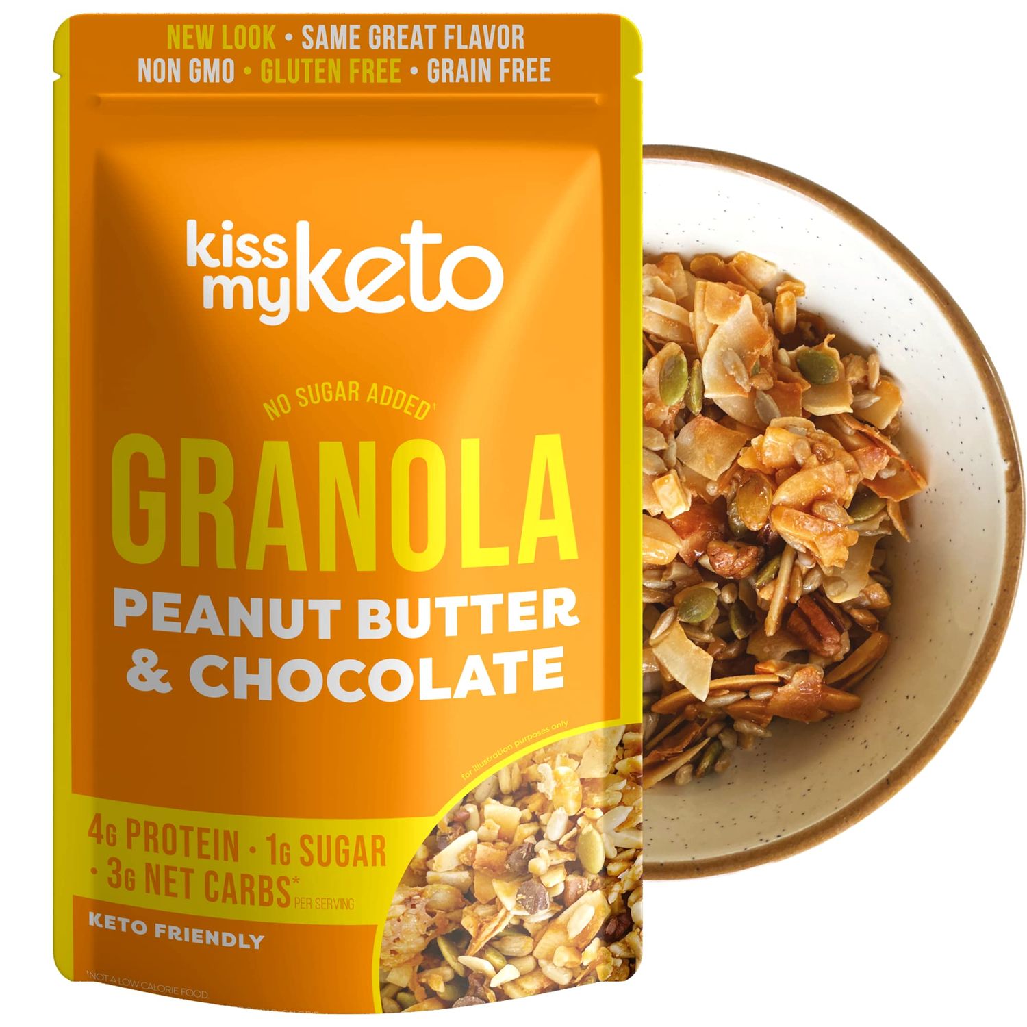 Kiss My Keto Granola Cereal - Peanut Butter Chocolate Keto Granola Low Carb Cereal (2g-Net) Low Sugar Granola (1g) - Grain Free Granola Keto Cereal, Gluten Free Granola - Keto Nut Granola for Yogurt