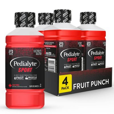 Pedialyte Sport Electrolyte Drink, Fast Hydration with 5 Key Electrolytes for Muscle Support Before, During, &amp; After Exercise, Fruit Punch, 1 Liter, Pack of 4
